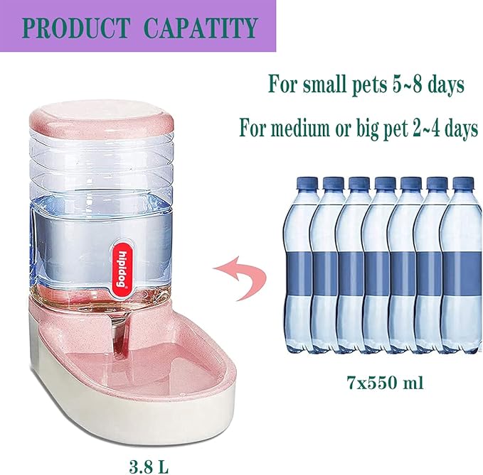 Automatic Feeders and Waterer Dog Cat Food Feeder Water Dispenser Gravity Food and Water Dispenser Automatic Food Dispenser for Small Large Pets Pink