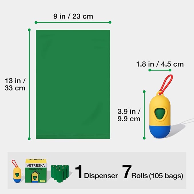 VETRESKA Dog Poop Bag with Dispenser, Leak Proof and Extra Thick Pet Waste Bags for Dog Walking and Cat Litter, Citrus Bloom & Cedar Scented, 105 Count