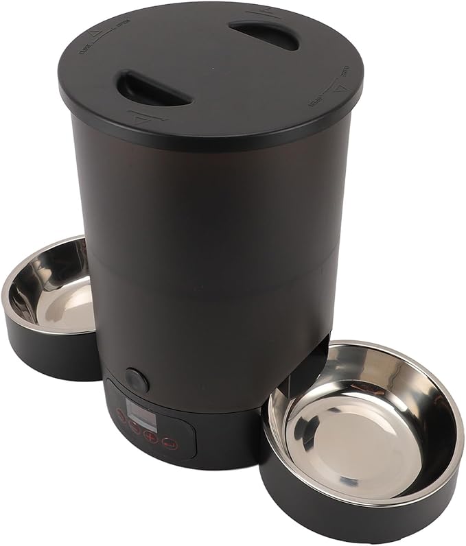 Automatic Dog Feeder, 3L Large Capacity Automatic Cat Food Dispenser Storage Sturdy for Pets Dogs Cats (Black Double Bowl)