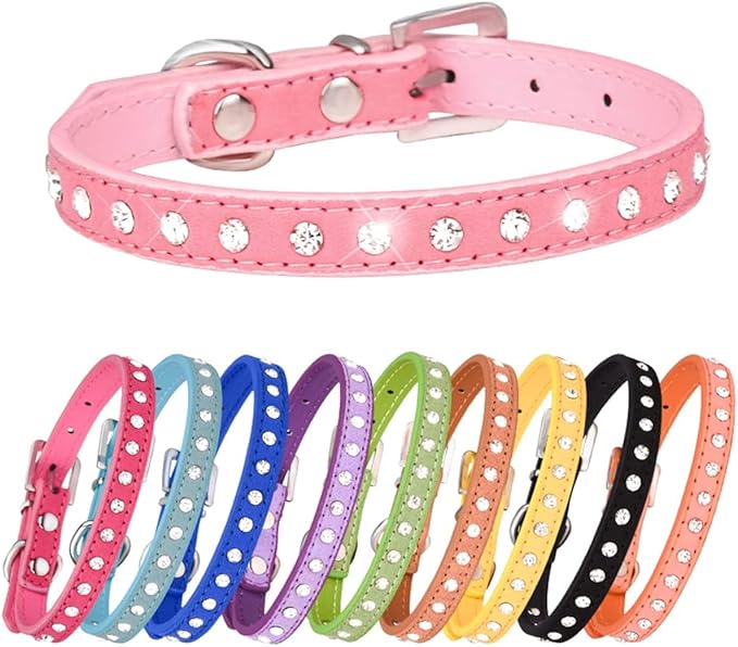 Serijoars Puppy Dog Collar with Crystal Diamond Colorful Bling Girl Puppy Small Dog Cat Collars (XS, Yellow)