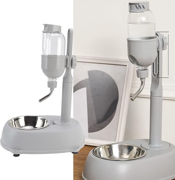 Yosoo Health Gear Pet Water Dispenser, 500ml Standing Bowl with Food Container, Adjustable Height