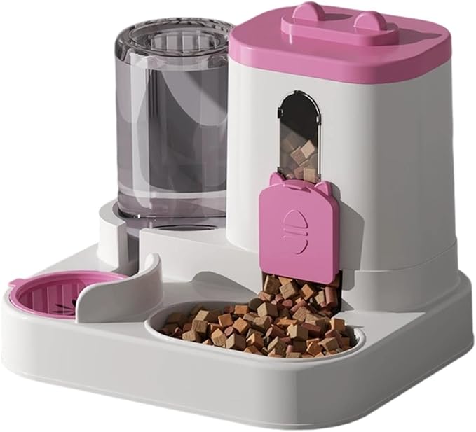 2-in-1 Automatic Feeder & Water Dispenser, Automatic Dog Water Dispenser for Small to Medium Dogs Cats, Large Capacity (Pink)
