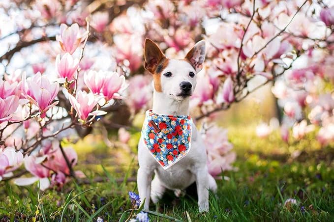 Lionheart glory Dog Bandana 1 Pack Washable Soft Cotton Floral Print Bibs Scarf, Adjustable Kerchief Square Dog Bandanas for Large Dogs