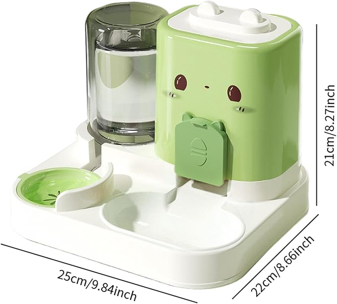 2 in 1 Automatic Pet Feeder with Water Dispenser, 1800ml Food & 800ml Water Capacity, Removable Portable Cat Dog Feeding Bowl for Small Animals Puppy- Green