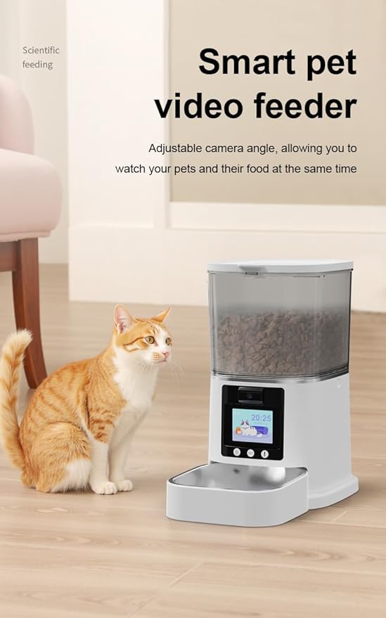 WiFi Smart HD Automatic Pet Feeder with Camera & Night Vision, 2-Way Audio, App and Remote Control, 6L,Dual Power, Easy to Clean,LCD Display, for Cat & Dog.
