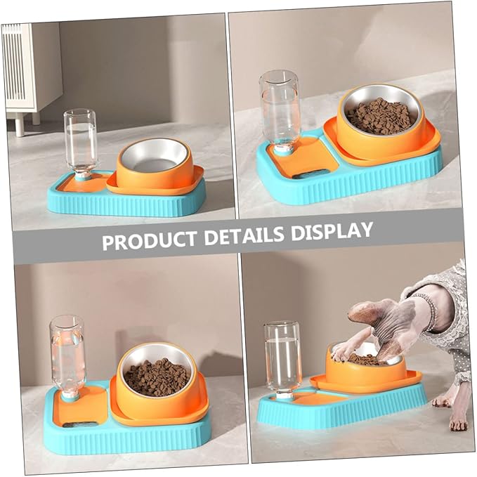 Double Bowl Cat Feeder Automatic Water Dispenser Elevated PET Food and Water Feeding Device for Cats and Dogs Spill Design Material
