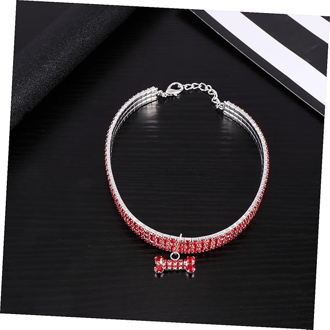 Rhinestone Pet Dog Collar Crystal Collar Adjustable Buckle Crimson Medium Size Luxury Pet Supplies for Small to Medium Dogs