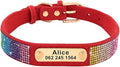 Custom Crystal Dog Collar Soft Leather Pet ID Collar Personalized Rhinestone Collars Adjustable for Small Medium Large Dogs Cat Red M