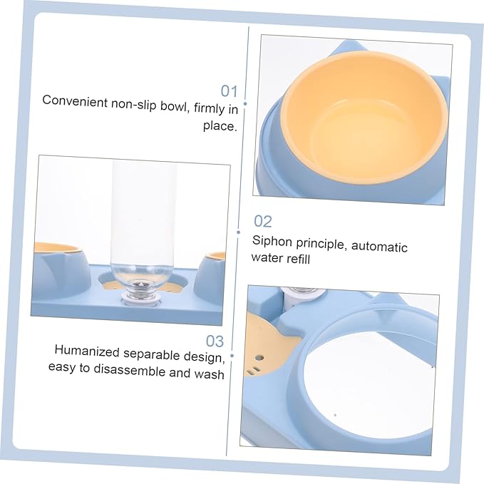 Double Bowl Pet Feeder Automatic Cat Dog Feeder Elevated Food Bowl Water Container Break-Resistant Easy Clean
