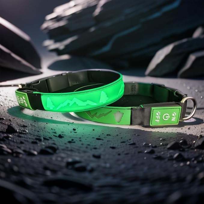 LED Dog Collar, 15 Light Modes, USB-C Rechargeable, Silicone Material, Adjustable Size, (Green, XL(19.7-23.6"))
