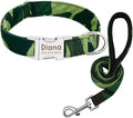Personalized Dog Collar Leash Nylon Print Small Dog Collars and Lead for Small Medium Large Pet Pitbull German Shepherd Puppy Camouflage Set M