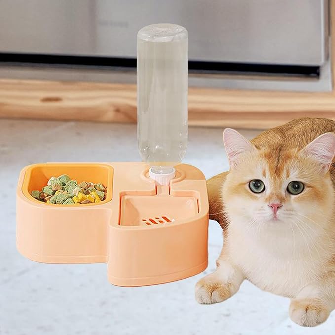 Double Dog Cat Bowls, Pet Water and Food Bowl Set Anti Slip Durable Automatic Water Dispenser for Food and Water Kitten Kitty Squirrel Puppy, Orange