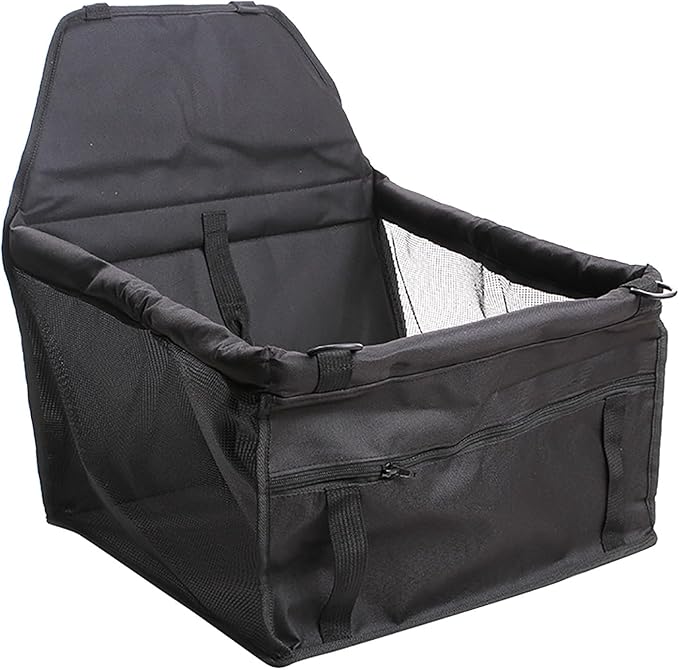 Pet Car Booster Seat for Small to Medium Pets with Reinforced Safety Structure Easy Install Travel Carrier Breathable Waterproof Pad Shortened Leash Belt Loops Secure Comfortable Vehicle (Black)