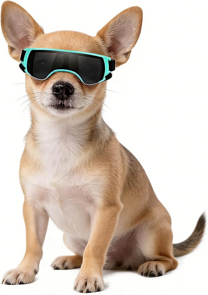 Namsan Dog Goggles Small Breeds, UV Protection Dog Glasses for Small Dogs, Puppy Sunglases Windproof Dustproof Driving Eye Protection, Adjustable, Cute Blue