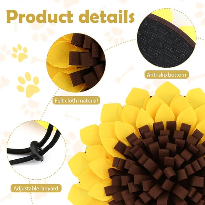 Snuffle Mat for Dogs, Pet Feeding Mats Puppy Sniffing Pad 20x20inch, Sunflower Shaped Snuffle Mat, Cat Doggies Interactive Toys for Multiple Breeds Training and Stress Release