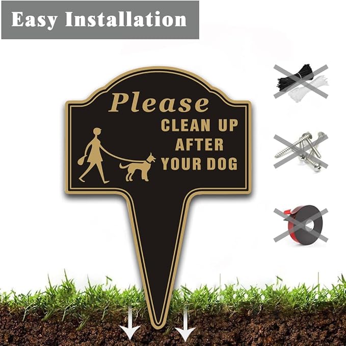 Clean Up After Your Dog Sign, Yuntarda 2-Pack 12”x18” No Poop Signs for Lawn No Pooping Dog Signs For Yard with Integrated Stake Rust-free Aluminum Double Sided Yard Sign Easy Install for Outdoor Use