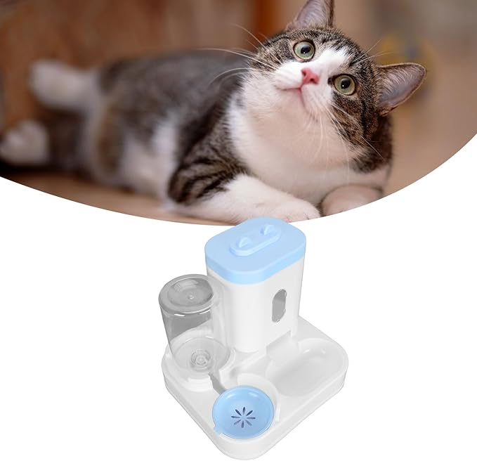 Pet Food Water Dispenser, 2 in 1 Large Capacity Detachable Automatic Cat Waterer Feeder, Gravity Cat Feeder and Water Dispenser Dog Feeder Waterer for Dog Puppy(Blue)