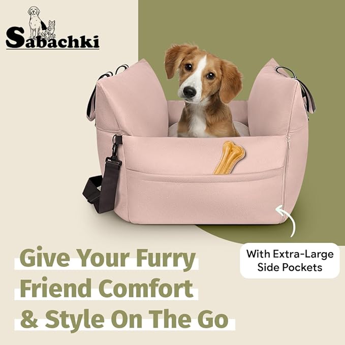 Pet Carrier & Booster Seat for Small & Medium Dogs Up to 30 Lbs | Waterproof, Easy to Carry Dog Car Bed with Handles & Storage, Pink