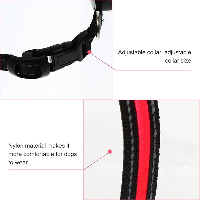 VALICLUD Rechargeable LED Pet Collar 50cm Red Luminous Dog Collar with USB Charging 3 Flashing Modes for Medium Dogs Like Small Breed Golden Retriever Bichon