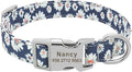 Custom Dog Collar Nylon Floral Engraved Pet Puppy Collar Print Personalized Name Collars for Small Medium Large Dogs Pitbull Blue 5 L