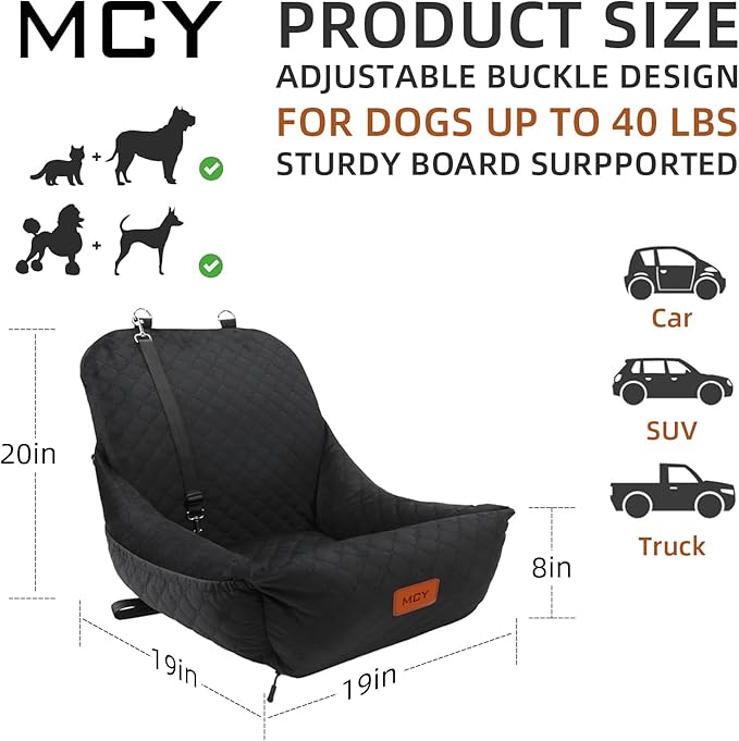Dog Car Seat for Small Dogs, Fully Detachable and Washable Pet Booster Car Seats, Pet Travel Home Bed Ultra Soft Fabric, Adjustable Straps,Easy to Install, Black