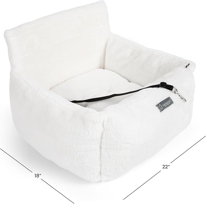 NANDOG Medium Cloud Car Seat in Pearl White - Ultra Plush Fabric Secure & Modern Design - Perfect for Small/Medium Dogs & Cats