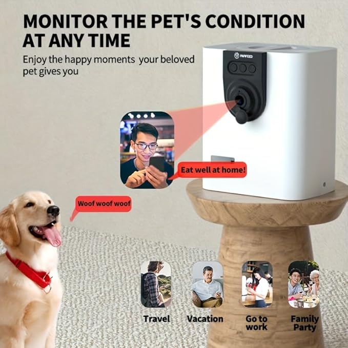Automatic Pet Feeder with Camera, 1080P HD Video & 2-Way Audio, Smart WiFi Pet FoodDispenser, App Control for Dogs and Cats, Treat Dispenser Toy, Interactive Pet Camera forboredom