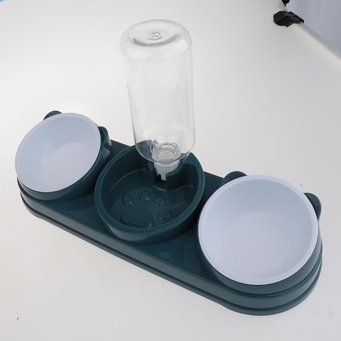 Double Bowl Pet Food Water Dish Feeder for Dog Cats Daily Feeding with Automatic Dispenser for Dry Wet Double Bowl Feeder