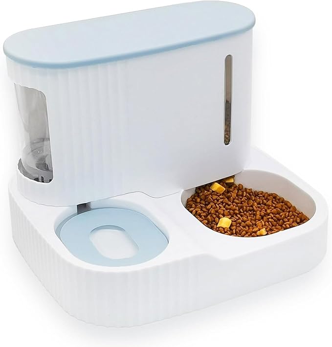 Pet Feeder Automatic 2-in-1 Pet Feeder Fully Enclosed Drinking and Feeding Machine Three Colors Optional Suitable Compatible with Cats and Dogs Pets Supplies(Blue)