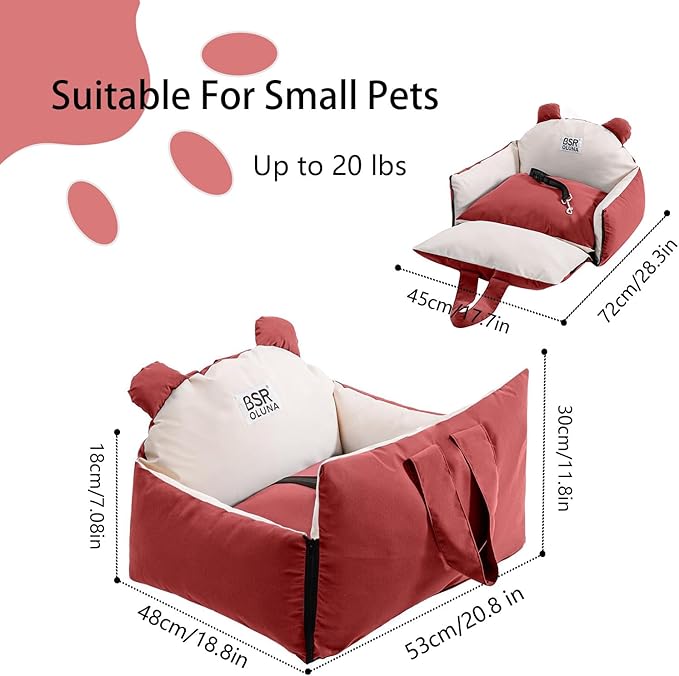 Dog Car Seat, Car Seat for Small Dogs with Harness, Machine Washable Front Back Seat Dog Car Seat, Portable Pet Travel Car Seat for Puppy Cat (Red)