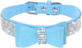 Rhinestone Dog Collar, Cute Dazzling Sparkling Soft Suede Leather Dog Cat Rhinestone Collar Crystal Diamond Pet Dog Puppy Collar (XS, Blue-1)