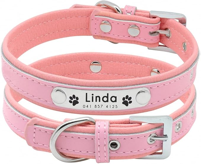 Personalized Dog Collars Leather Padded Customized Dogs Collars Name ID Collar for Small Medium Dogs Cats Blue Pink Black Red