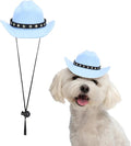 Dog Cowboy Hat, Mini Cowboy Hat for Pet with Chin Strap Adjustable Cosplay Cap, (Blue, L), Intended for Dogs and Cats/Halloween Costume/Party Decoration