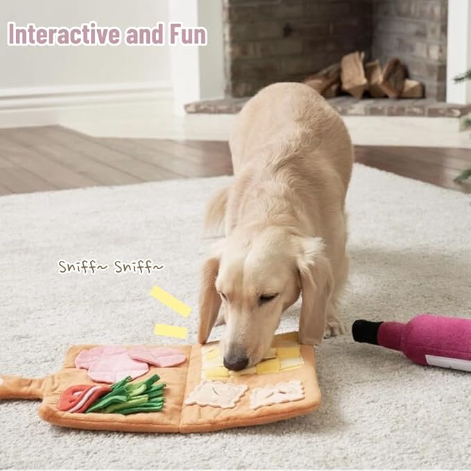LilRoot Hide and Seek Plush Snuffle Mat Dog Toys Food Mat Nose Work Enrichment Toys Interactive Burrow Activity Cute Dog Funny Toys for Small Medium Dogs (Menu Snuffle Mat)