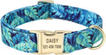 Personalized Floral Dog Collar and Leash Set Custom Small Medium Large Dog Pet ID Collar Lead Flower Print Dog Engraved Collars Blue Collar M