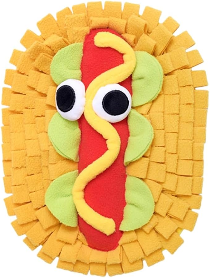 Interactive Pet Snuffle Mat with Crinkle Paper and BB Sound – Food-Shaped Nose Work Mat for Cats, Dogs, and Small Pets, Anti-Slip Base, Puzzle Feeding Toy (hot Dog)