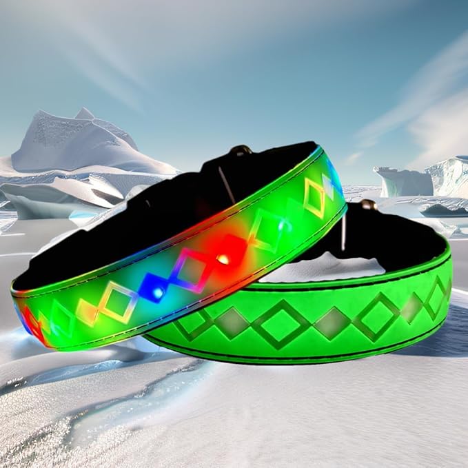 LED Dog Collar, 15 Light Modes, USB-C Rechargeable, Adjustable Silicone, Multiple Colors (Green Pro, XL(19.7-23.6"))