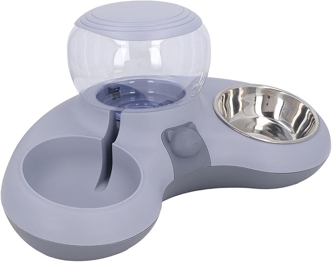 Ergonomic Tilted Cat Feeder with Automatic Water Dispenser, Stainless Steel Spill Proof, Easy to Clean, Raised Food and Water Station for Small Dogs and Cats (Gray)