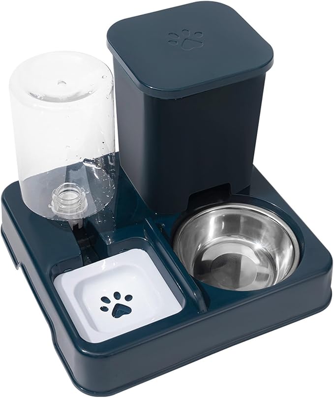 2IN1 Automatic Feeder for Small Dog Cats Food Double Bowl Food Container and Water Dispenser Pet Dishware Automatic Dog with Water Dispenser Stainless Steel Pet