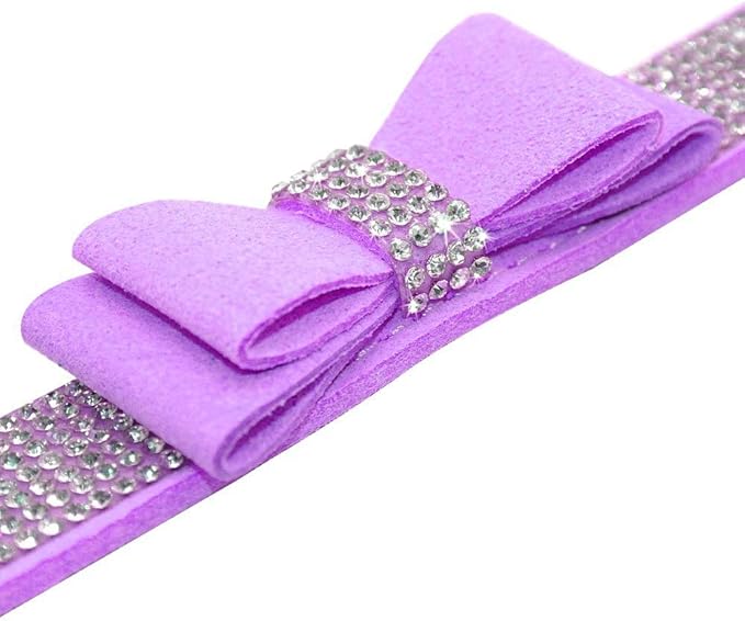 Rhinestone Dog Collar, Cute Dazzling Sparkling Soft Suede Leather Dog Cat Rhinestone Collar Crystal Diamond Pet Dog Puppy Collar (S, Purple-1)