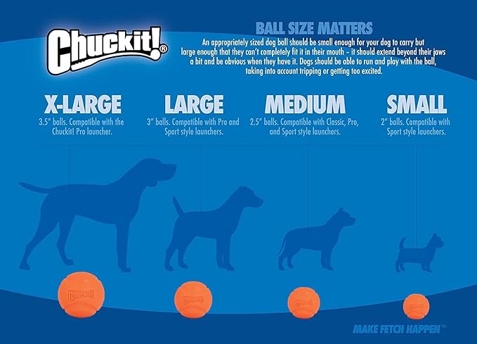 Chuckit! High-Bounce Rubber Fetch Ball, Large (3 Inch), Pack of 1, Assorted Colors, For Large Breeds