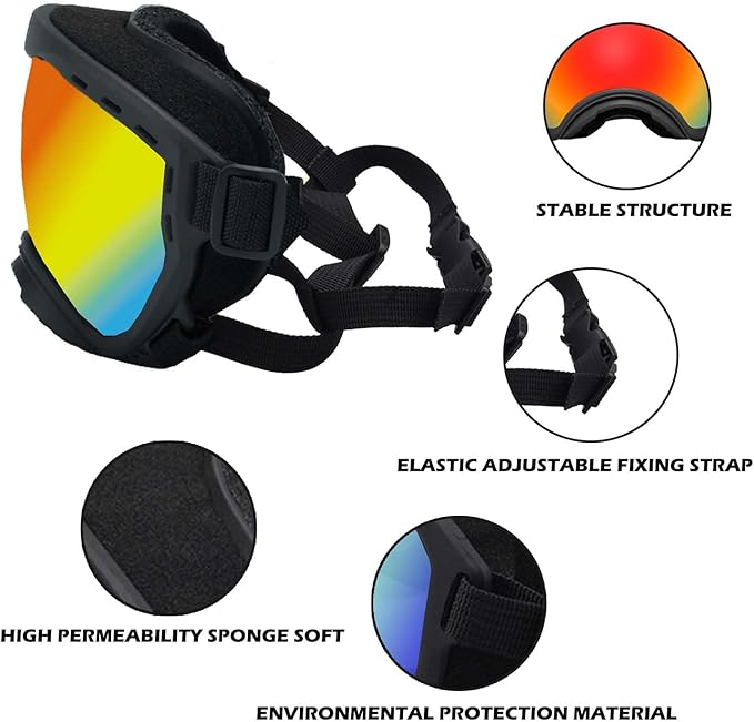 Dog Sunglasses with Adjustable Strap, UV Protection, Winproof Puppy Sunglasses, Suitable for Dogs Eyes Protection,Soft Dogs Goggles