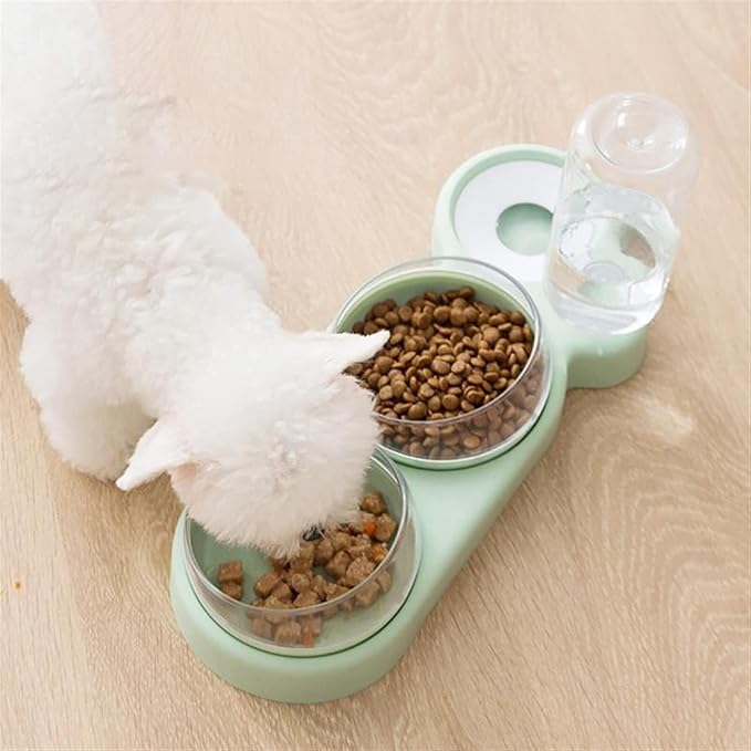 Automatic Pet Water and Food Feeder for Dogs Cats, Dual Bowls with Detachable Stainless Steel, No-Spill Design