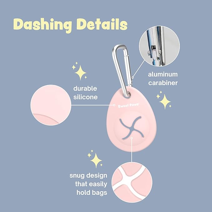 Sweet Paws Dog Poop Bag Holder Charm for Hands-Free Carry of Used Dog Poop Bag on Leash, Lightweight Durable Silicone, Preserves your Diginity and Frees your Hands-Glacier
