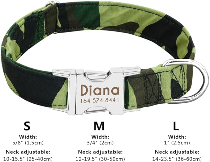 Personalized Dog Collar Nylon Print Dog Collars Customized Puppy Pet Collar Engraved Name ID for Small Medium Large Big Dogs Pug 012 Green L