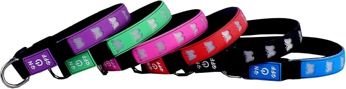 USB-C led Light up Dog Collar, 3D Design Comfortable and Soft Material,Multicolored Lighting，Night Dog Collar (BT-RED, S(11.8-15.7"))