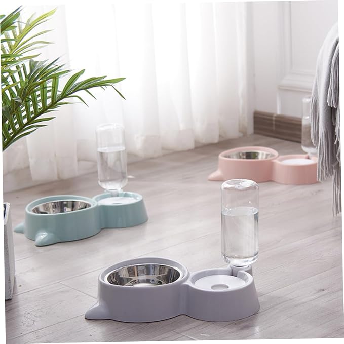Pet Dual Water and Food Feeder Bowl for Cats and Dogs Blue Convenient Automatic Drinking and Feeding Non-Skid Design Smooth Surface for Home Decor