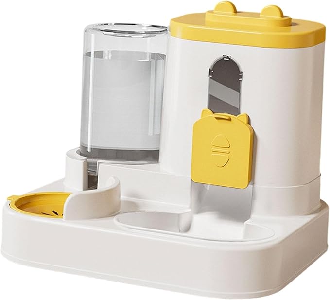 Automatic Pet Feeder and Waterer Dog Feeder 2 in 1 Anti Slip Large Capacity Feeding Station for Cats and Small Dogs Indoor, Yellow