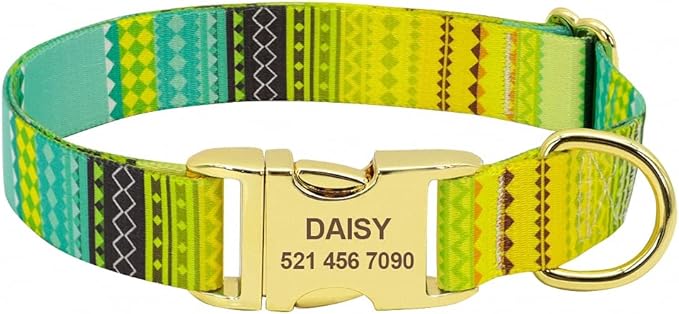 Fashion Custom Dog Collar Nylon Print Personalized Pet Collar Puppy Dog ID Collars Free Engraved ID for Small Medium Large Dogs 141 Yellow 30 to 42 cm