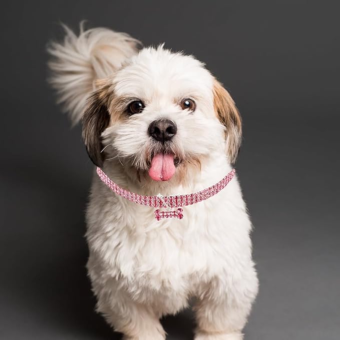 Rhinestone Pet Collar with Crystal Bone Pendant Adjustable Pink Dog Collar Large Size for Puppy and Adult Dogs for Pet Supplies
